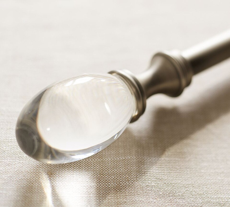 PB Standard Glass Oval Finial & Curtain Rod Pewter Finish Pottery